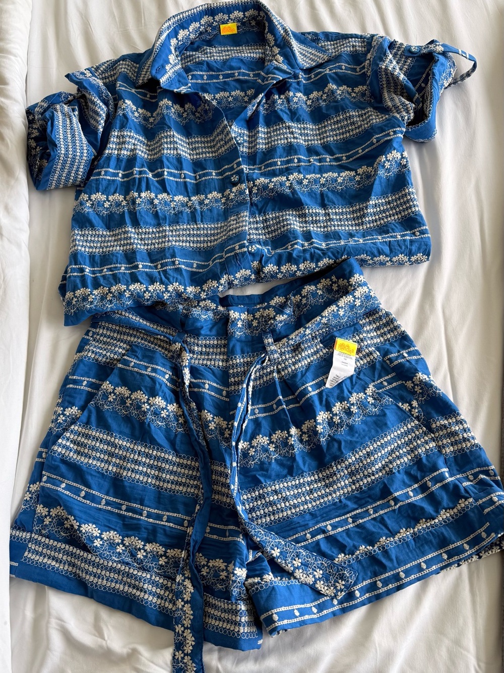 Agua Bendita Blue Floral Stripe High Waist Shorts Set
